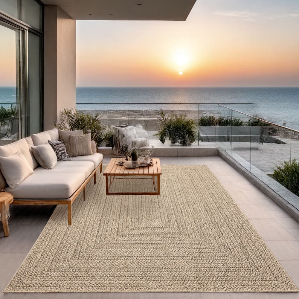 Teppich Outdoor Jute Optik Uni Terrasse - Nature - 240 x 340 cm -