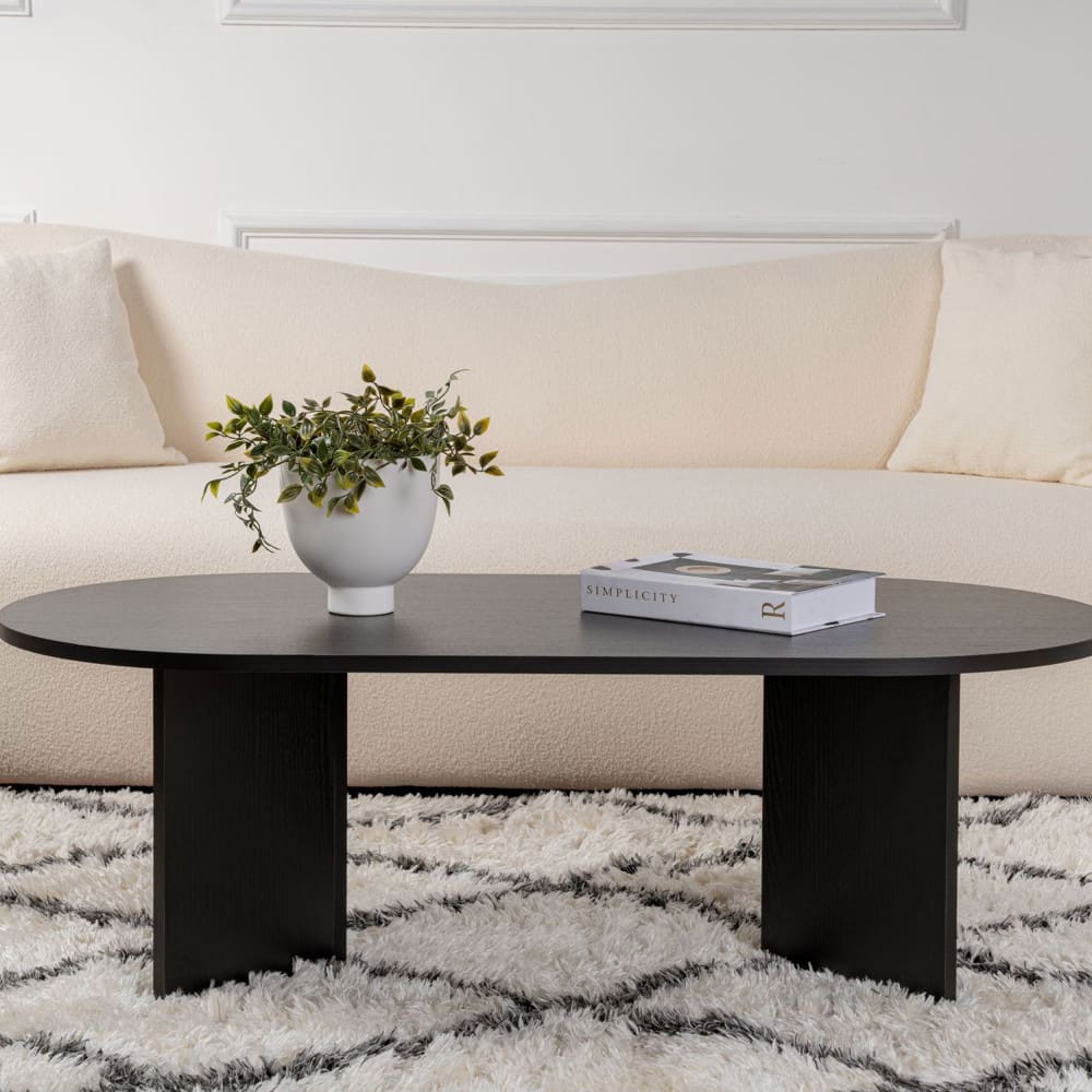 Table basse ovale en bois 119x60cm - Noir