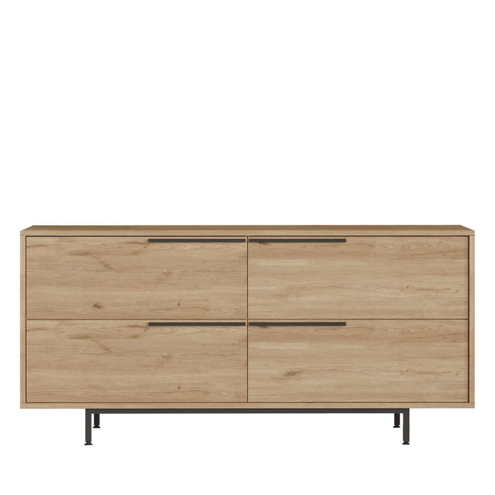 Buffet 4 portes en bois et métal L160cm - Bois foncé