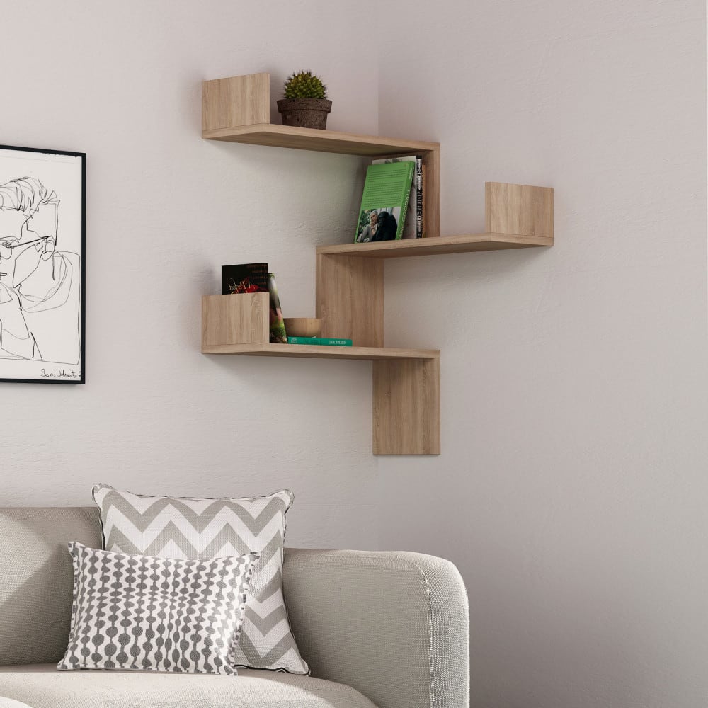 Étagère d'angle murale en bois l60cm - bois clair