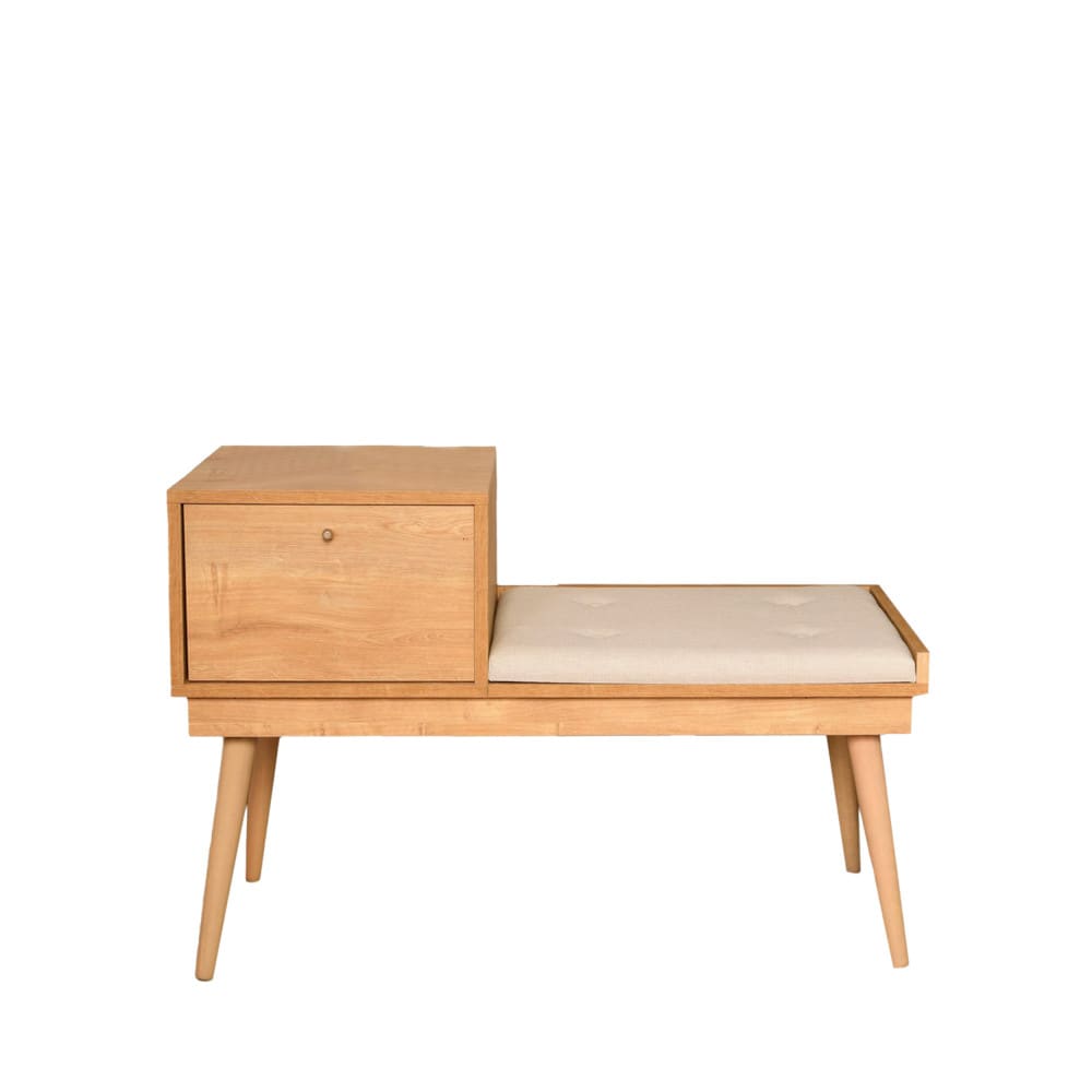 Banc+d%27entree+avec+rangement+en+tissu+et+bois+L105cm+-+Bois+clair
