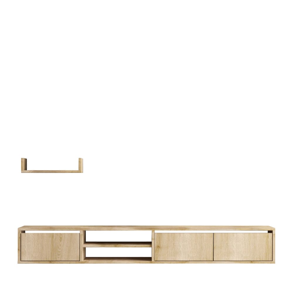 Meuble TV suspendu 3 portes en bois L180cm - Bois clair