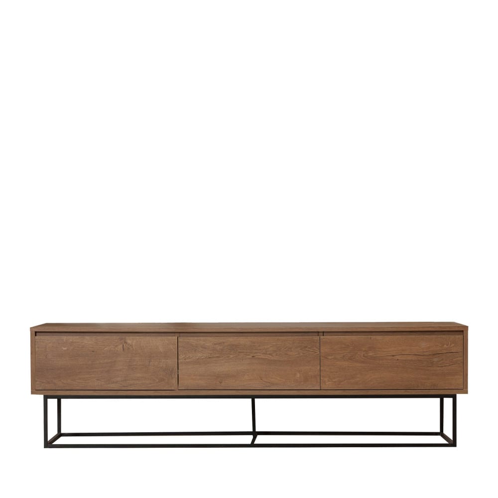 Meuble TV 3 tiroirs en bois et métal L180cm - Bois foncé