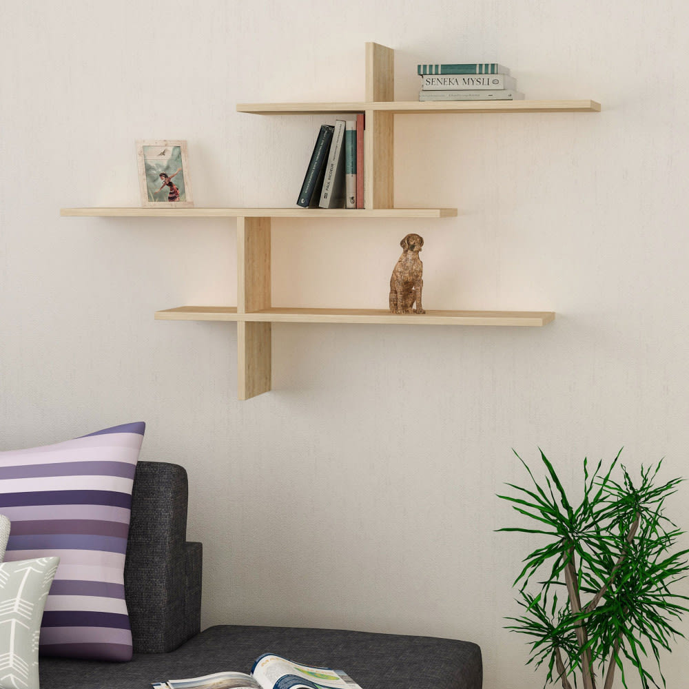 Étagère murale en bois l123cm - bois clair