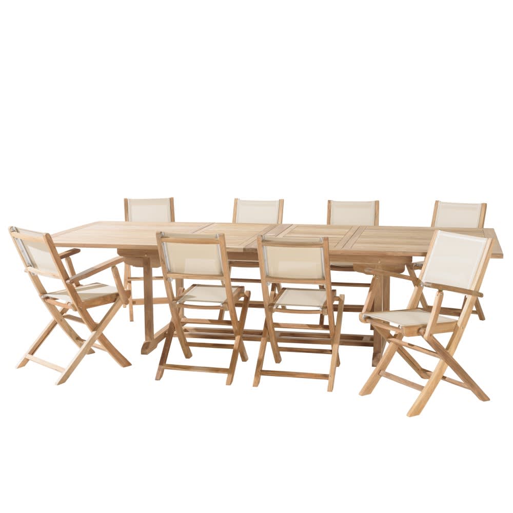 Salon de jardin en teck et textilène 10/12 personnes