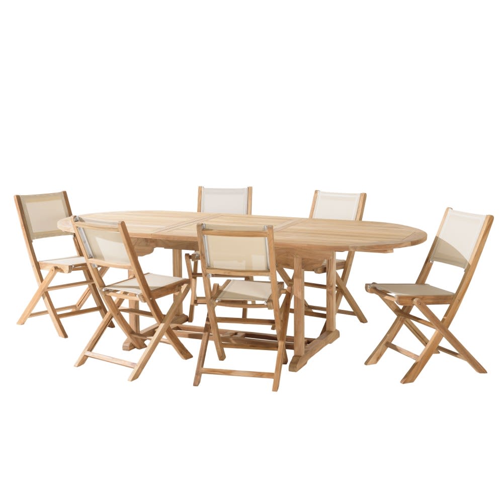 Salon de jardin en teck et textilène 8/10 personnes