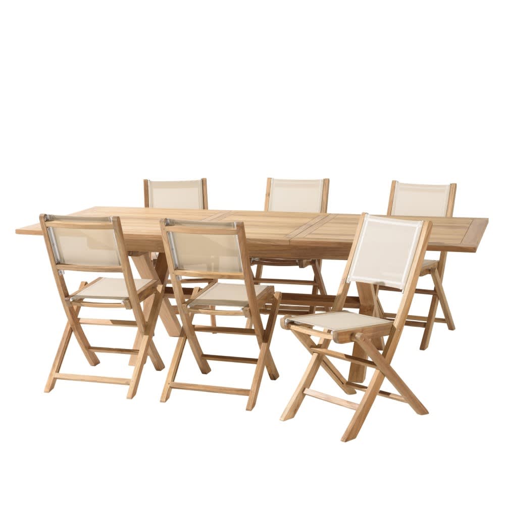 Salon de jardin en teck et textilène 8/10 personnes