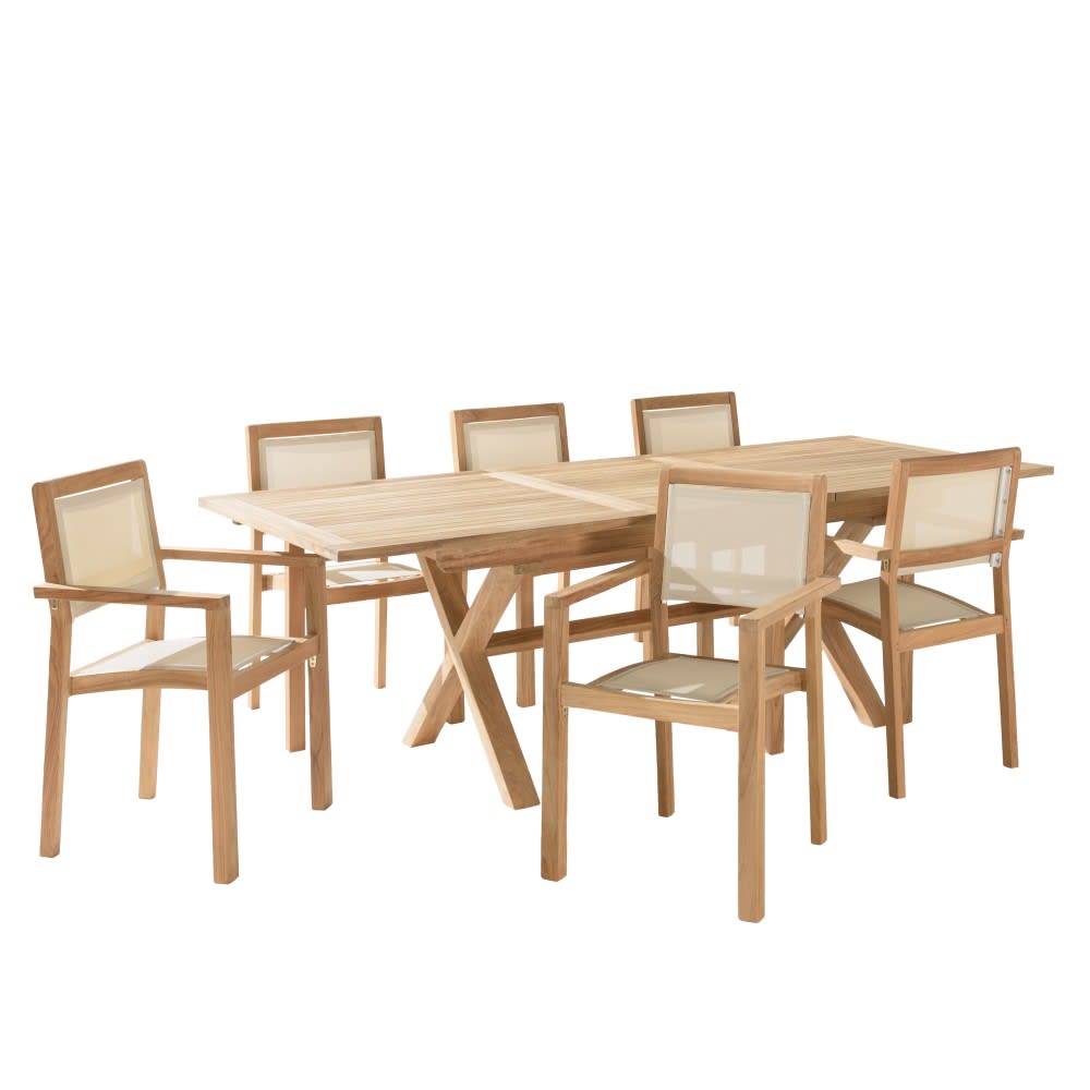 Salon de jardin en teck et textilène 8/10 personnes