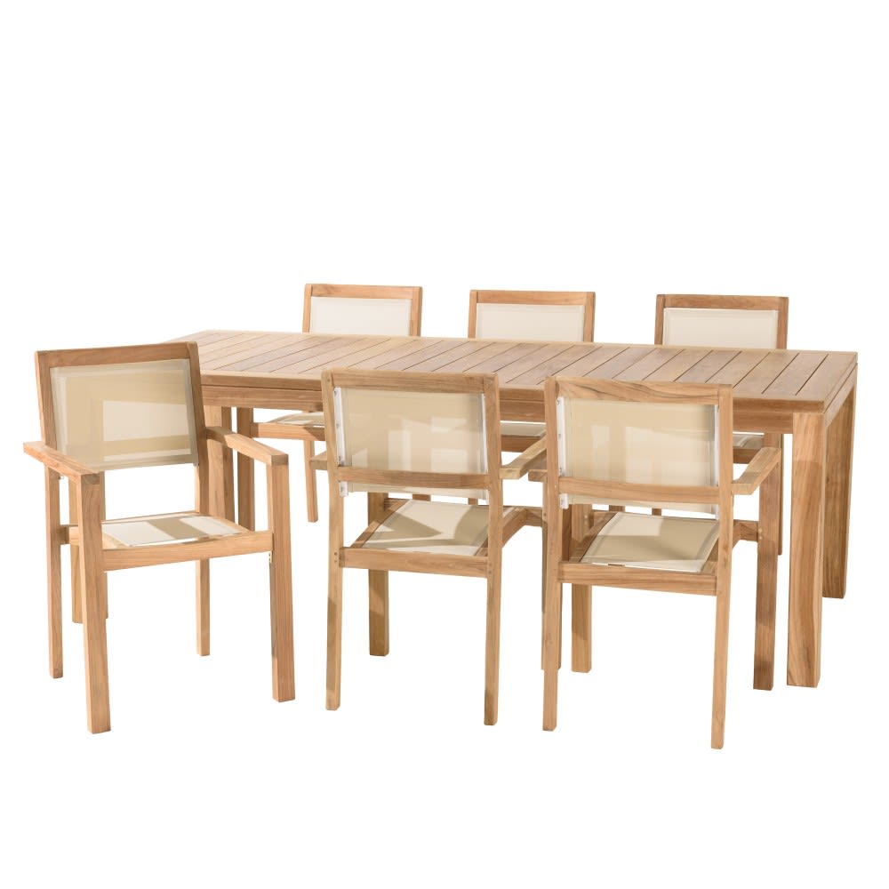 Salon de jardin en teck et textilène 8/10 personnes