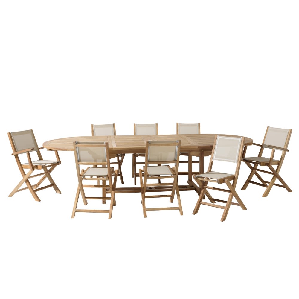 Salon de jardin en teck et textilène 10/12 personnes