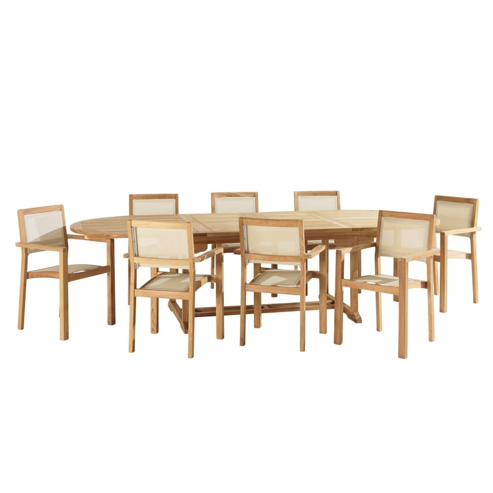 Salon de jardin en teck et textilène 10/12 personnes