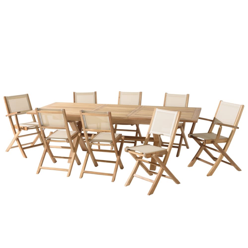 Salon de jardin en teck et textilène 10/12 personnes