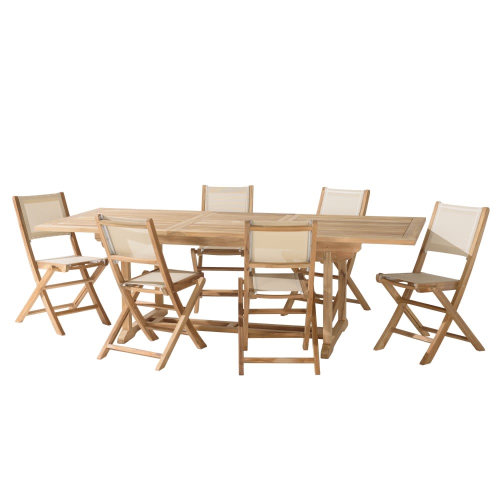 Salon de jardin en teck et textilène 8/10 personnes