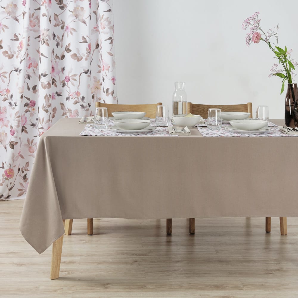Nappe unie 100% lin marron 155x155 cm