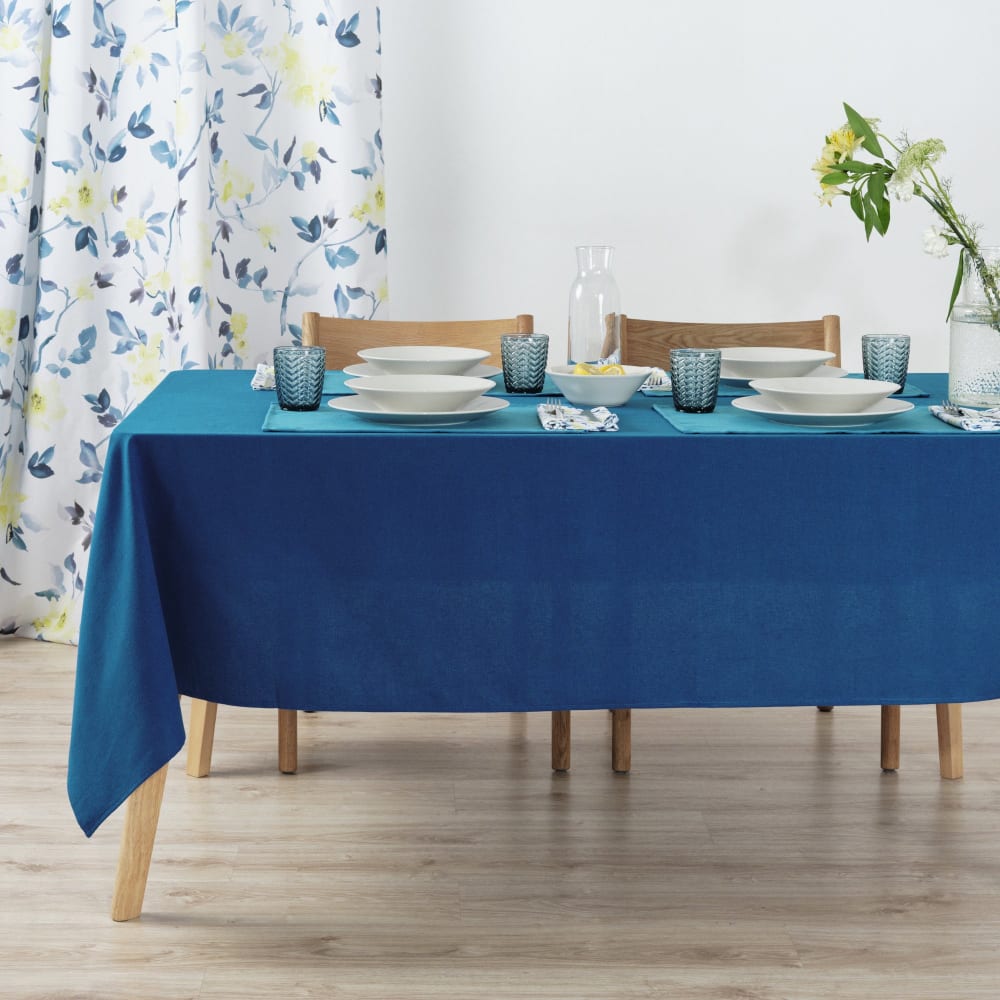 Nappe unie 100% lin bleu 300x155 cm