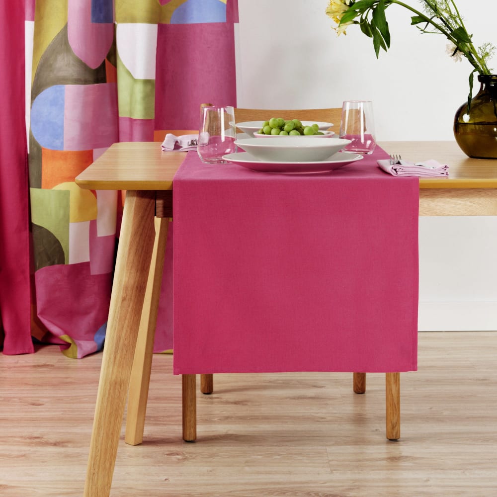 Chemin de table 100% lin fuchsia