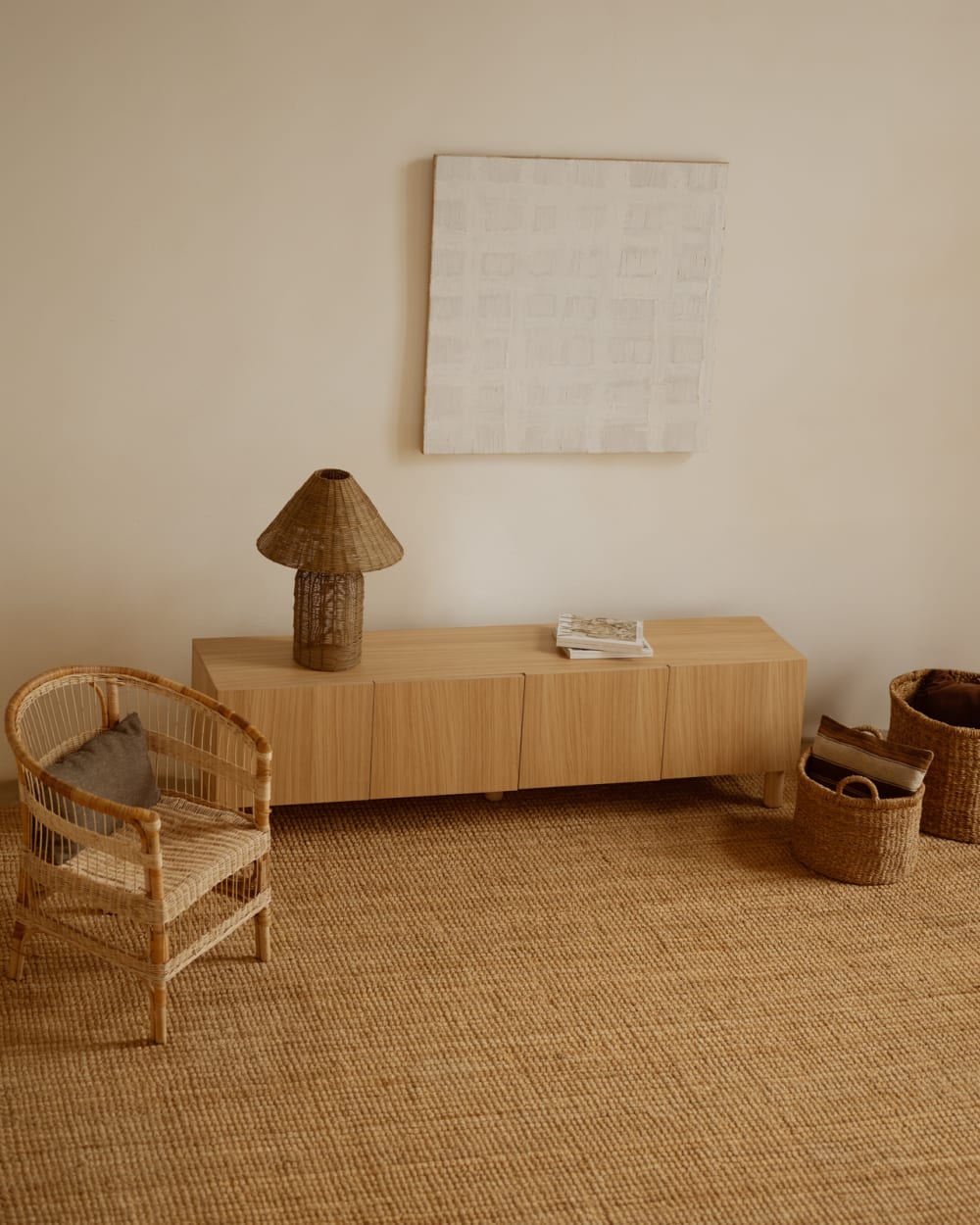 Meuble TV bois de placage de chêne naturel 196x40cm