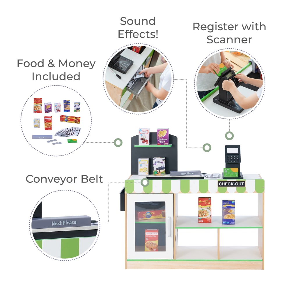Caisse enregistreuse électronique enfant supermarché 79.4 cm, Vert