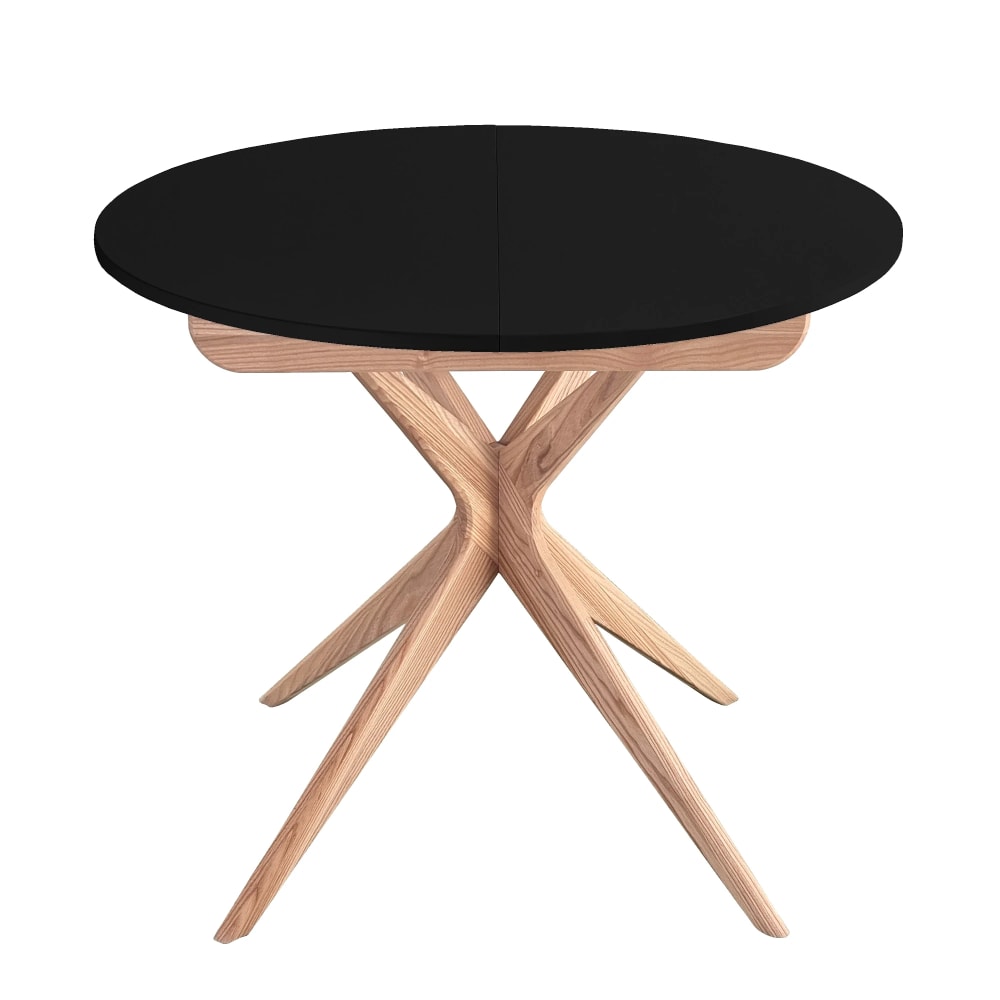 Ragaba Runder Ausziehbarer Esstisch, Massivesche, MDF, Schwarz style modern Schwarz Holz