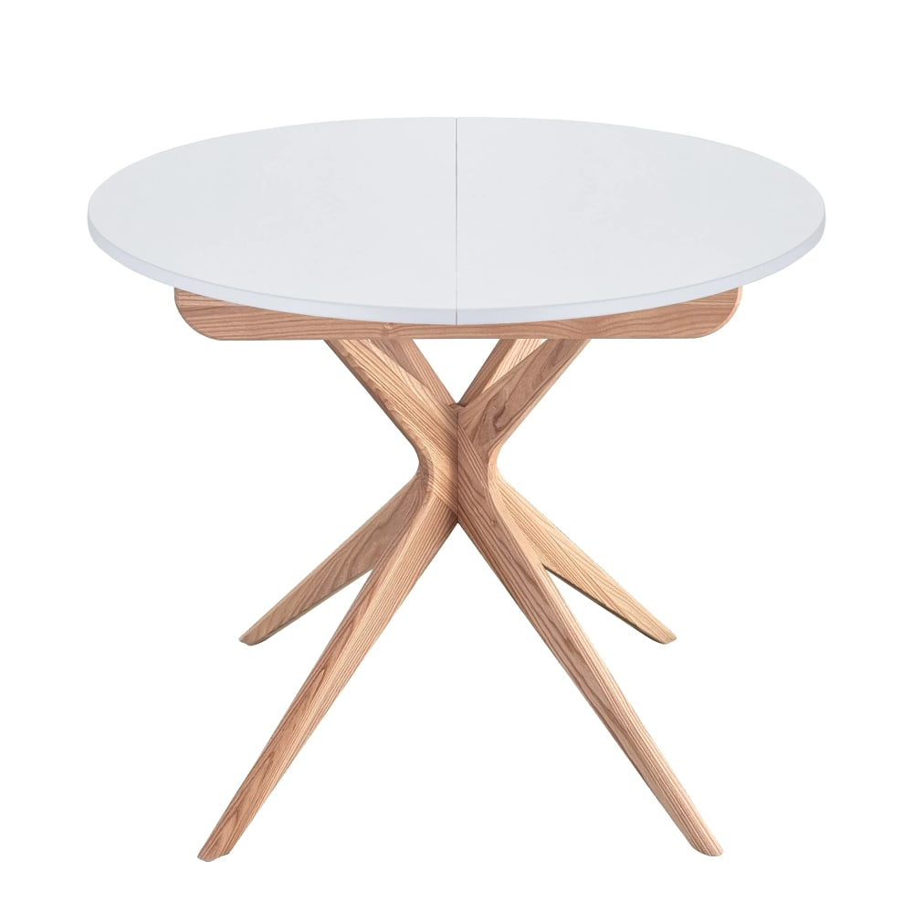 Ragaba Runder Ausziehbarer Esstisch, Massivesche, MDF, Weiß style modern Weiß Holz
