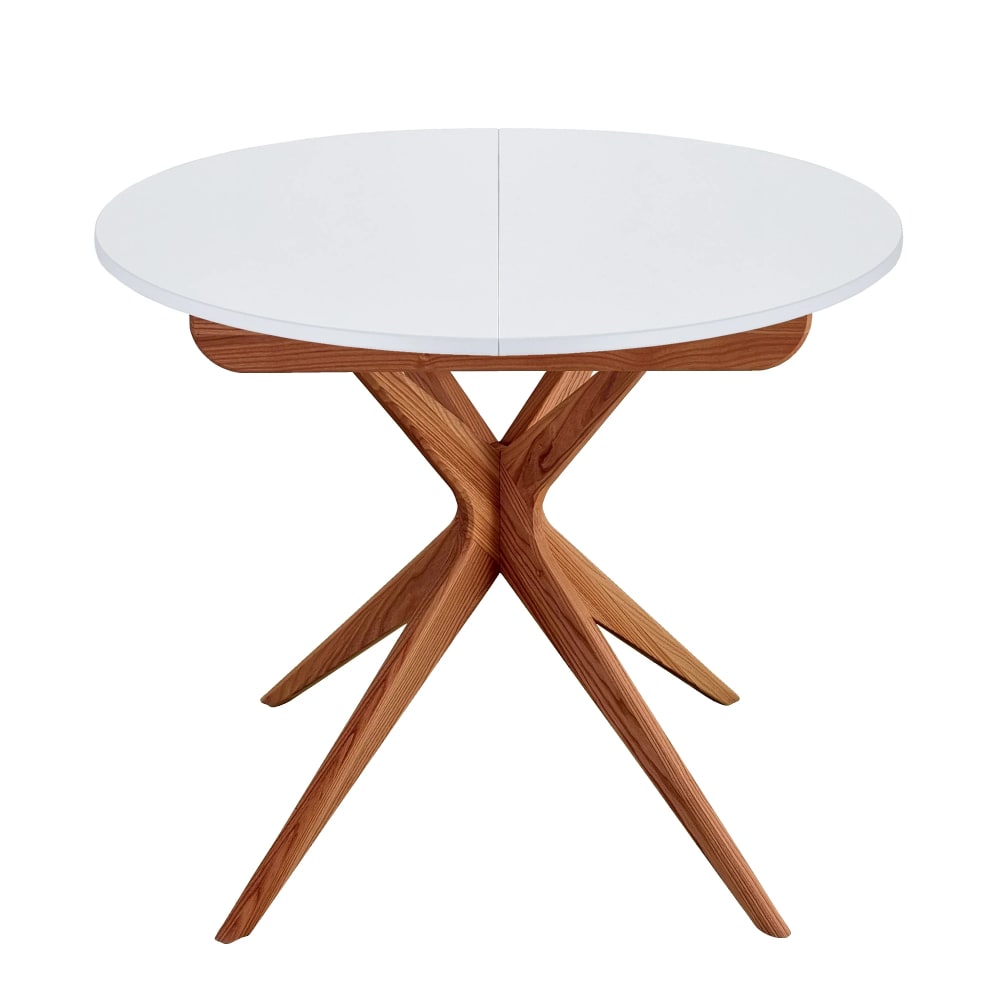 Ragaba Runder Ausziehbarer Esstisch, eichefarbe Esche, MDF, Weiß style modern Weiß Holz