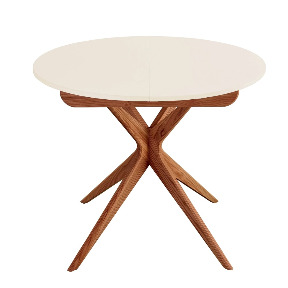 Ragaba Runder Ausziehtisch, eichefarbe Esche, MDF, Perlweiß style modern Beige Holz
