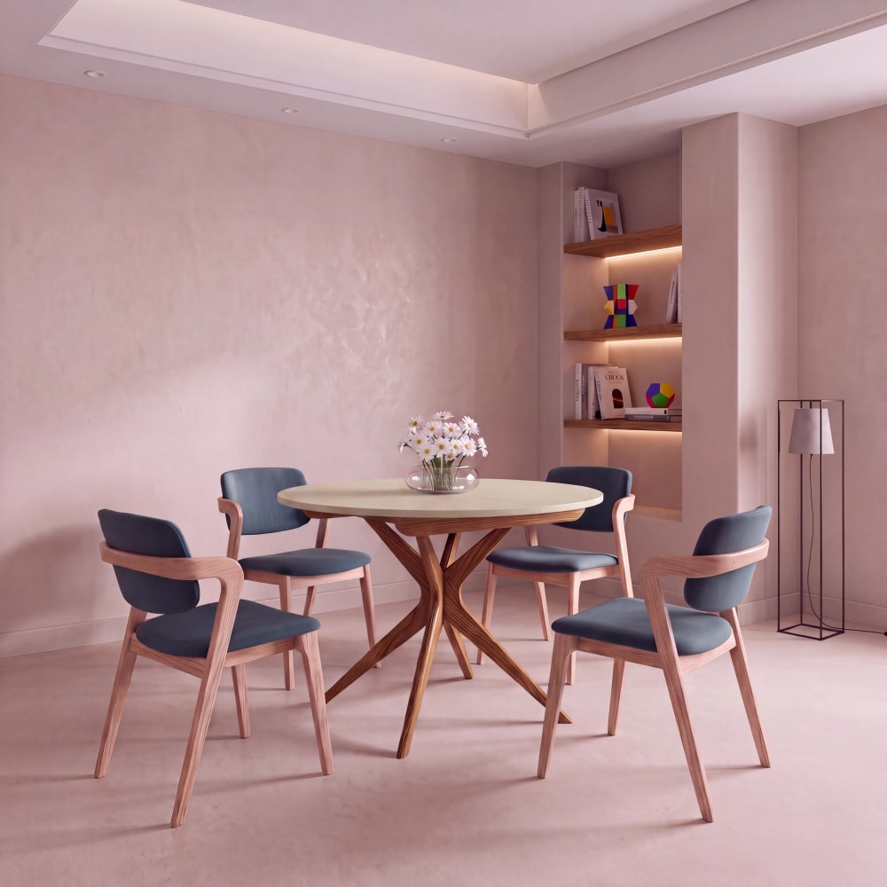 Runder Ausziehtisch, eichefarbe Esche, MDF, Perlweiß - Maisons Du