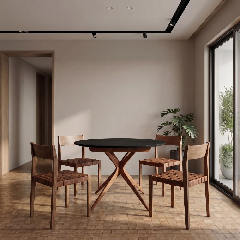 Runder Ausziehtisch, eichefarbe Esche, MDF, Schwarz - Maisons Du