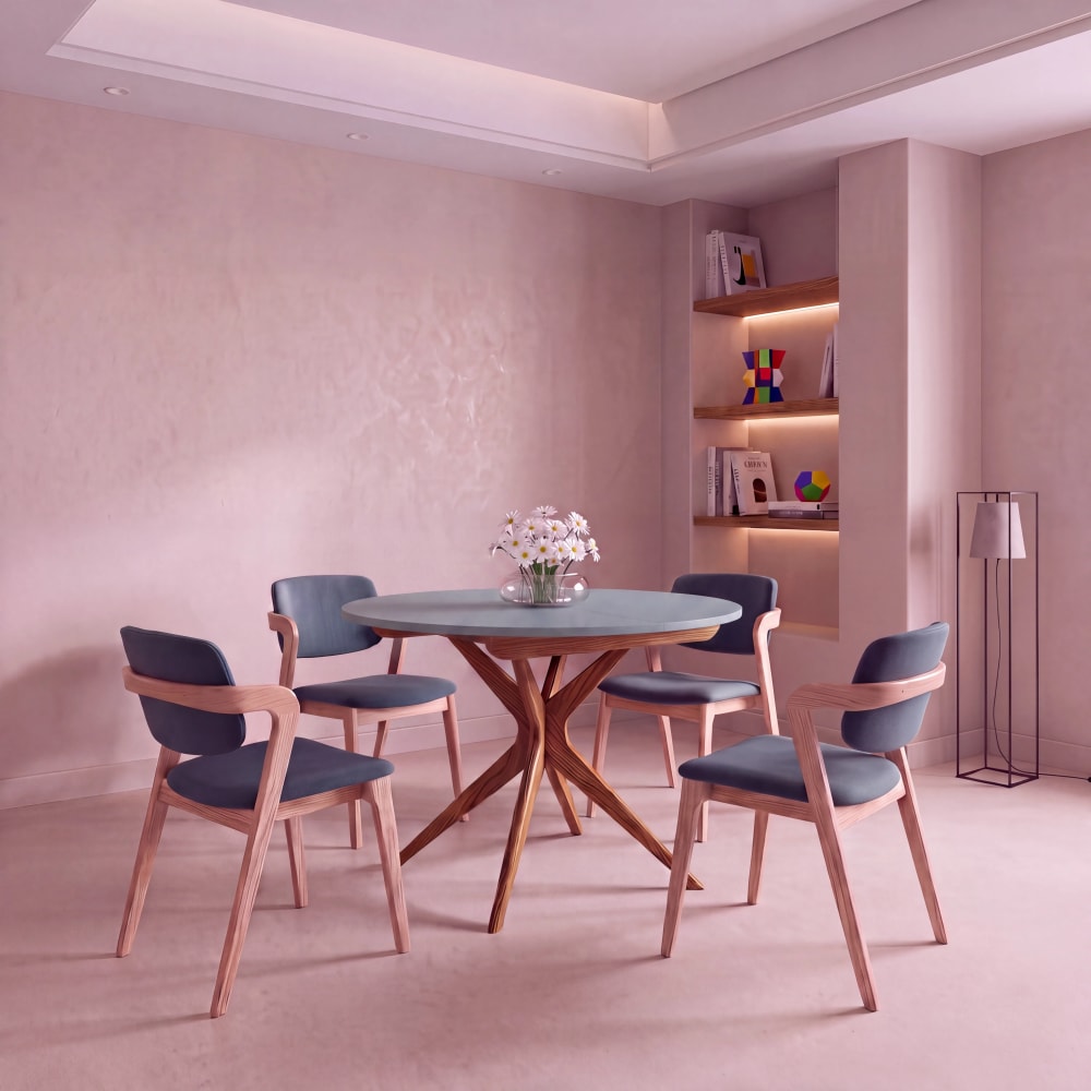 Runder Ausziehtisch, eichefarbe Esche, MDF, Taubenblau - Maisons