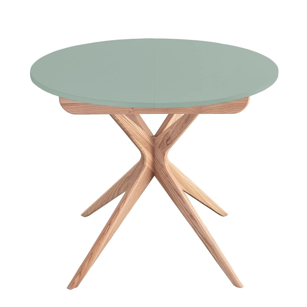 Ragaba Runder Ausziehbarer Esstisch, Massivesche, MDF, Salbeigrün style modern - Holz