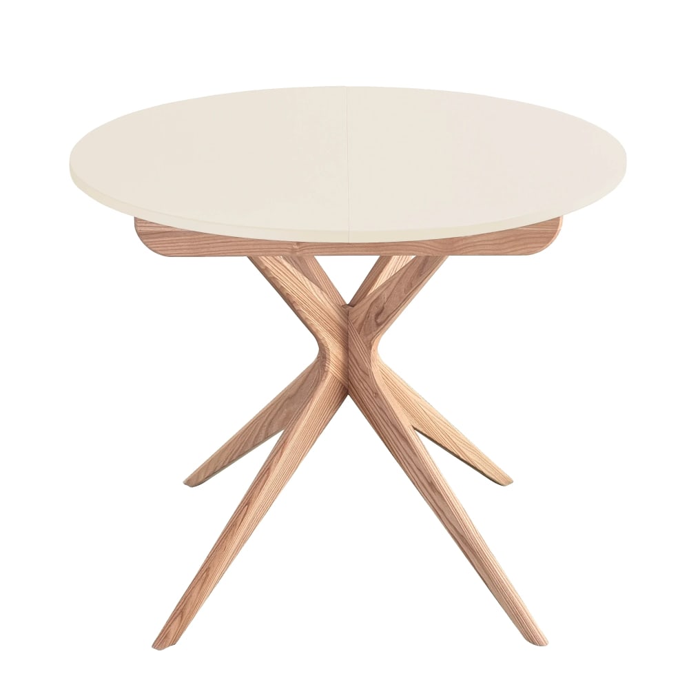 Ragaba Runder Ausziehbarer Esstisch, Massivesche, MDF, Perlweiß style modern Beige Holz