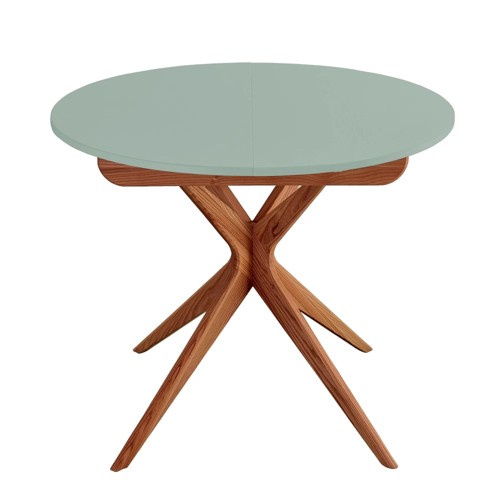 Ragaba Runder Ausziehtisch, eichefarbe Esche, MDF, Salbeigrün style modern - Holz