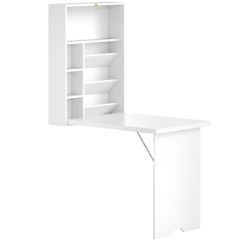 Homcom Wandfaltbüro & Regal, Weißspanplatte Weiß