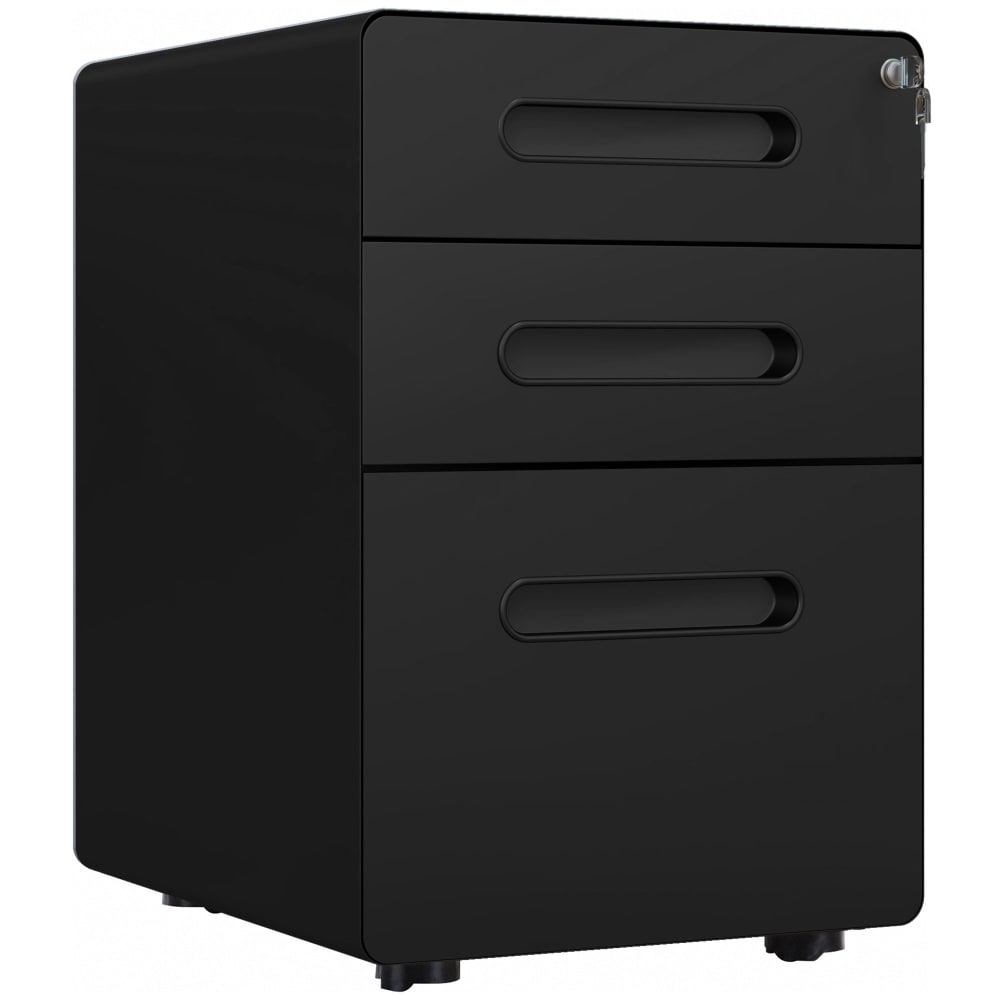 Caisson de bureau mobile verrouillable avec 3 tiroirs en acier noir Caisson de bureau mobile verrouillable avec 3 tiroirs en acier noir