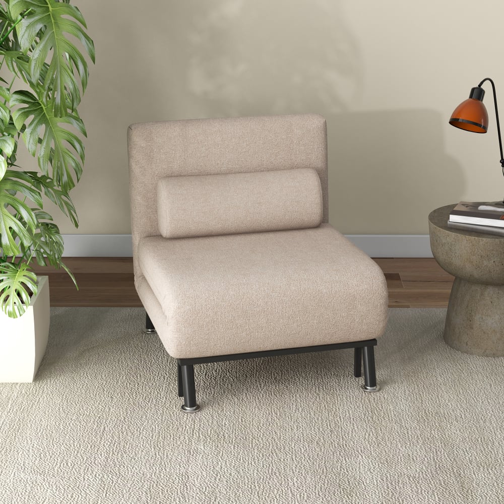 Fauteuil convertible 1 place dossier réglable tissu en lin beige