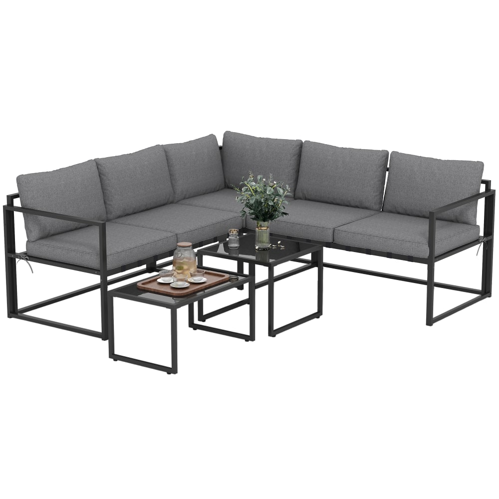 Salon de jardin extérieur d'angle 4 pièces en acier gris