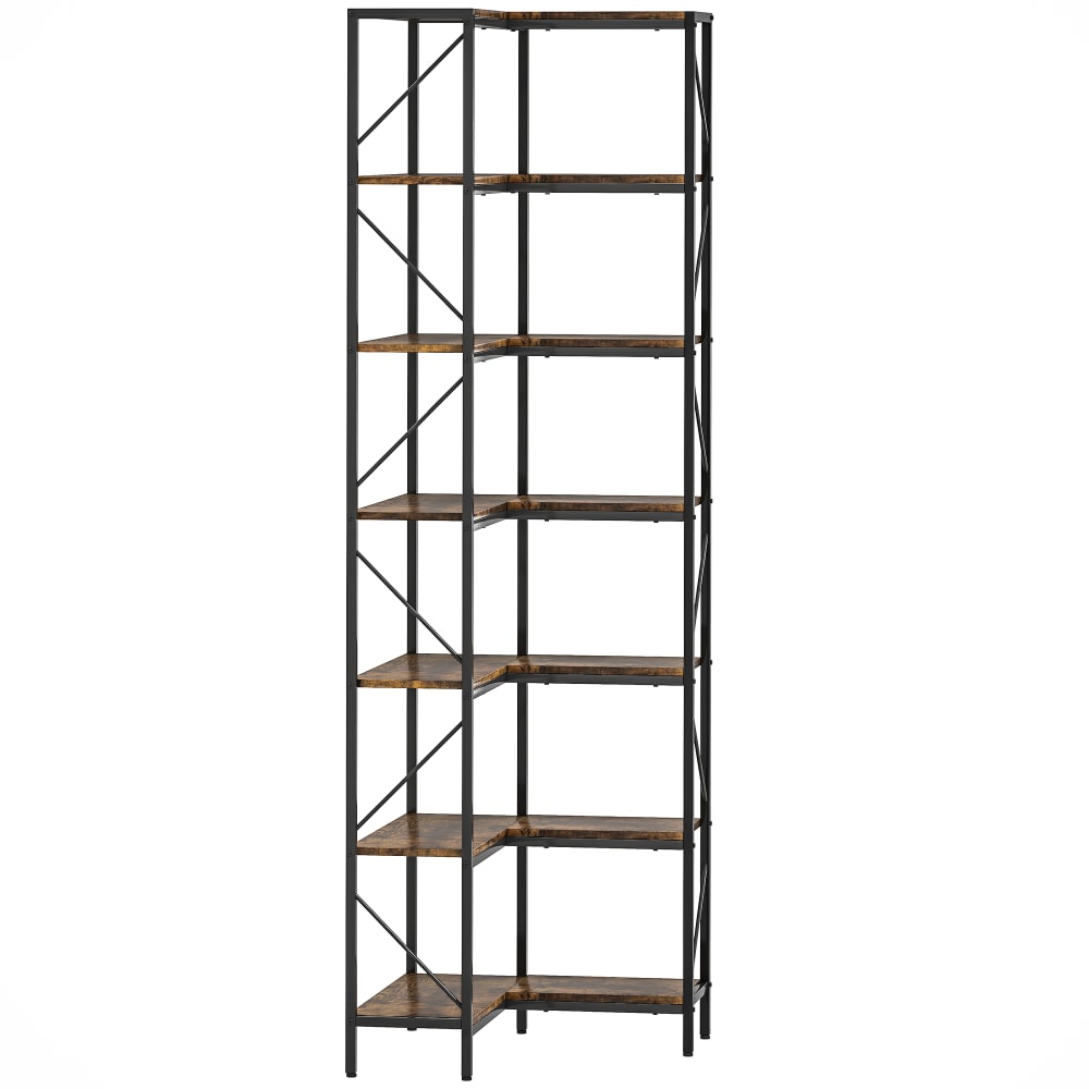Homcom Industrielle 7-stufige Eckenbibliothek, rustikal & braun - Spanplatte