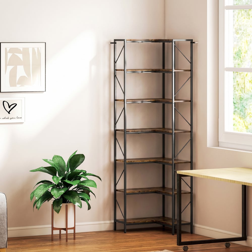 Industrielle 7-stufige Eckenbibliothek, rustikal & braun -