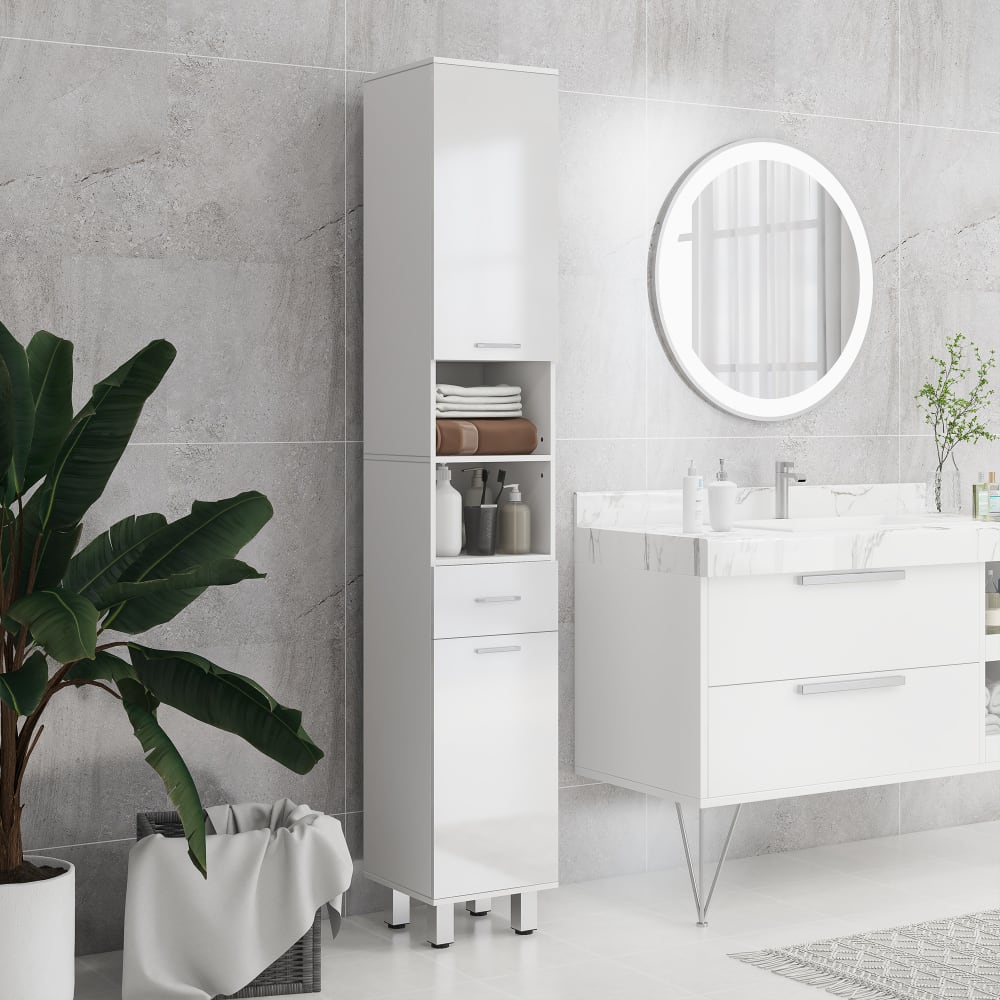 Badezimmer-Säulenregal, verstellbar & Hochglanzweiß - Maisons Du