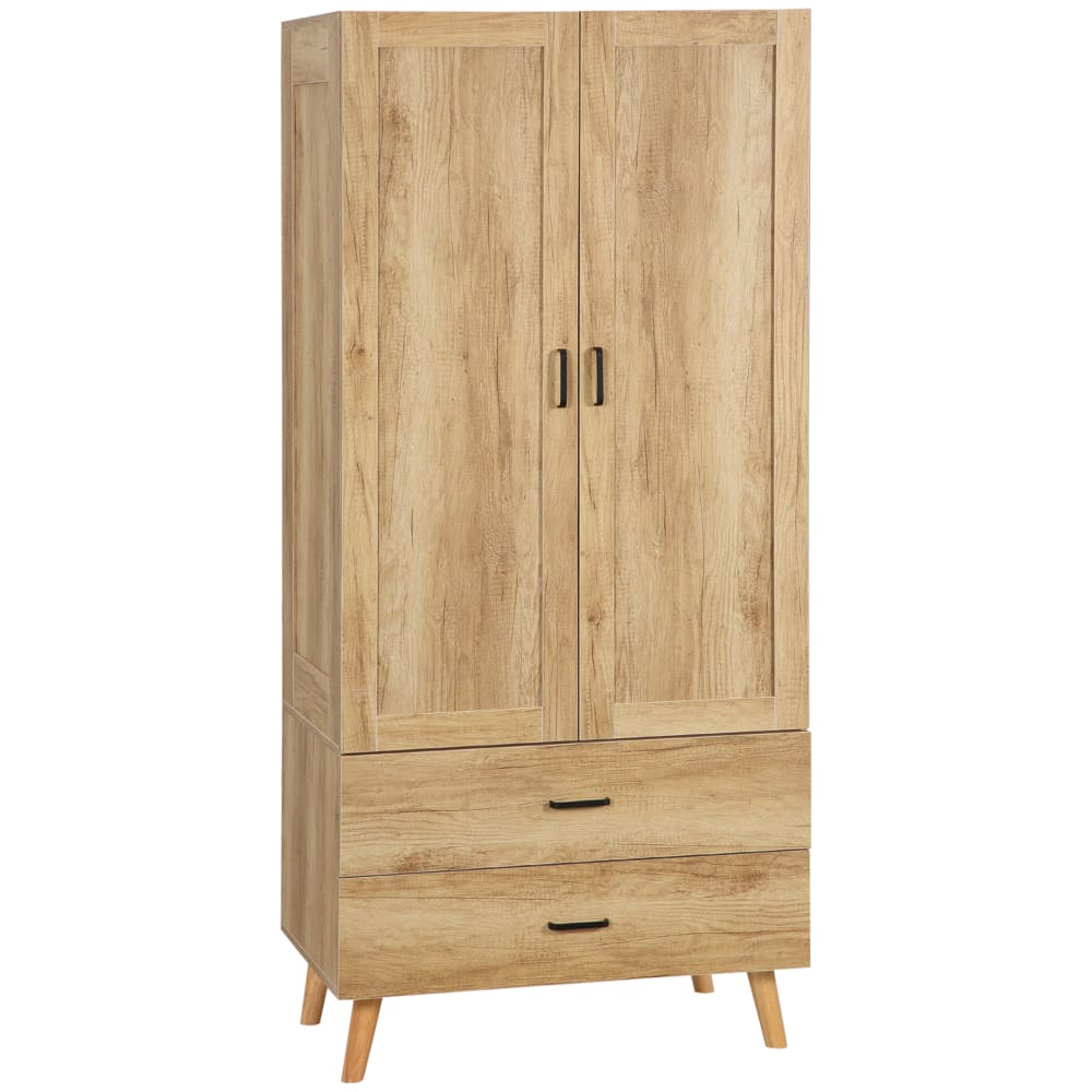 Armoire design scandinave 2 portes tiroirs penderie aspect bois clair
