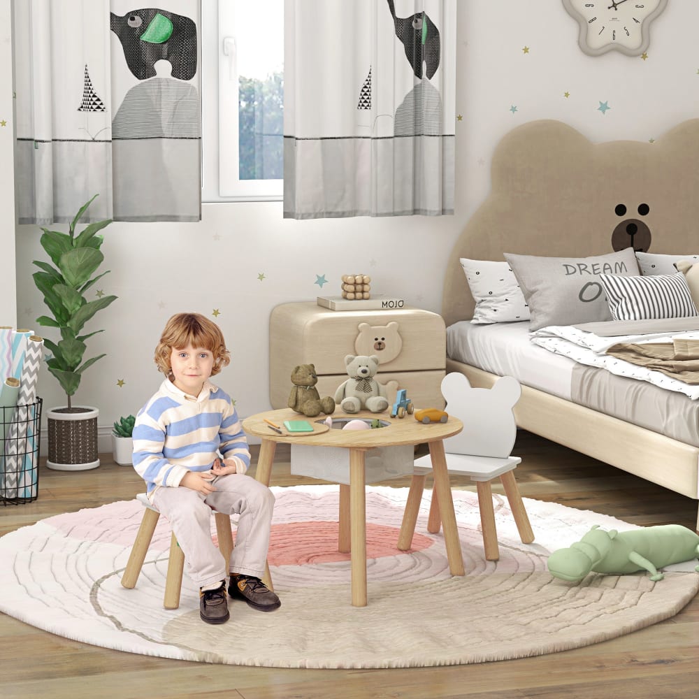 Table enfant avec chaise 2 chaises matériau plastique couleur blanc (Aiyaplay) - Image 1