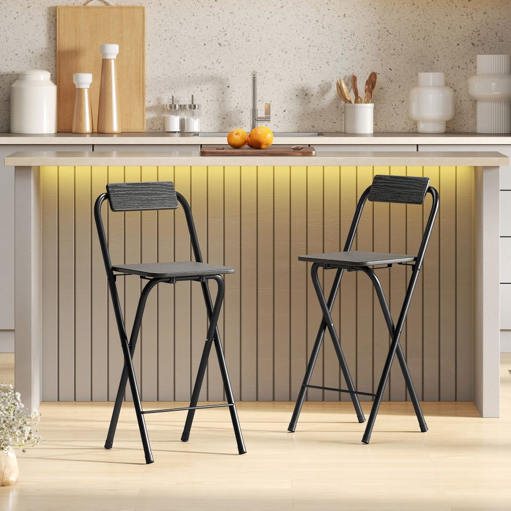 Lot de 2 tabourets de bar pliables dossier repose-pieds noir
