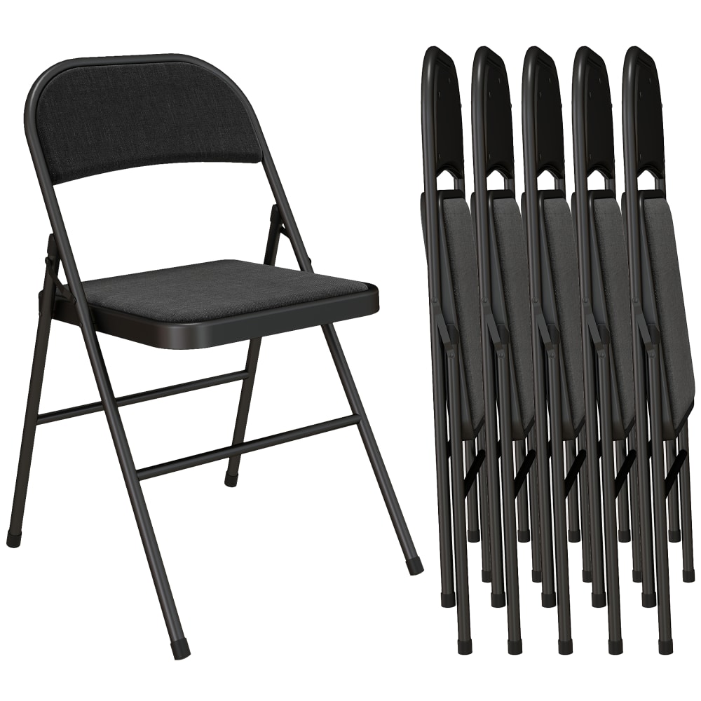 Lot de 6 chaises pliantes portables coussin en lin cadre en acier noir