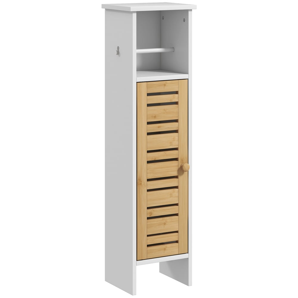 Homcom Bambus-WC-Säulenregal mit Papierhalter, weiß - Bambus