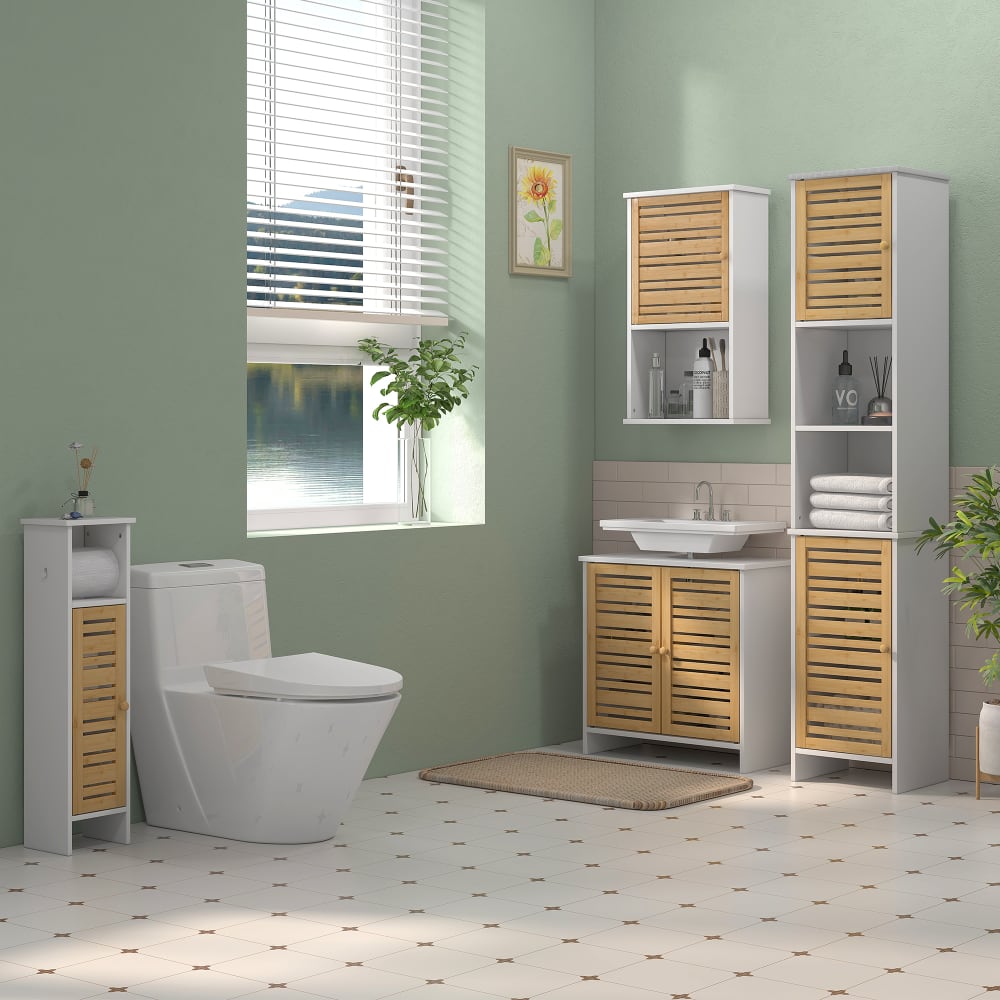 Bambus-WC-Säulenregal mit Papierhalter, weiß - Maisons Du Monde