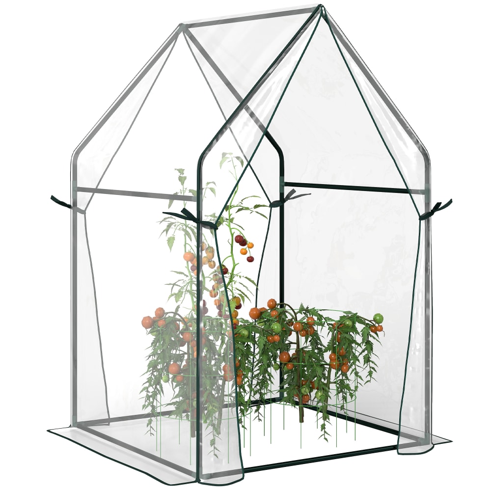 Serre de jardin portes zippées enroulables pvc et acier blanc