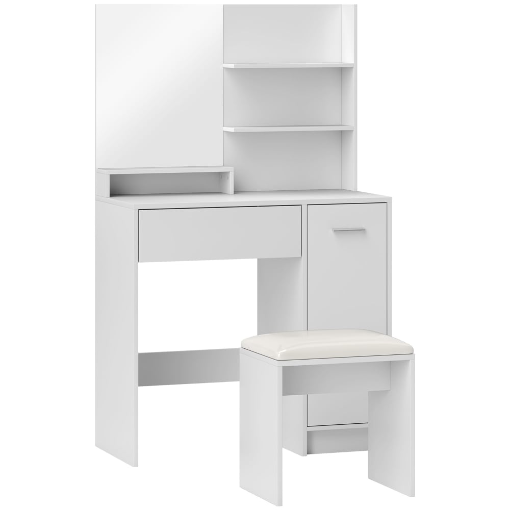Homcom Schminktisch-Spiegel-Set, Hocker & 4 Schubladenregale, Weiß Weiß Spanplatte