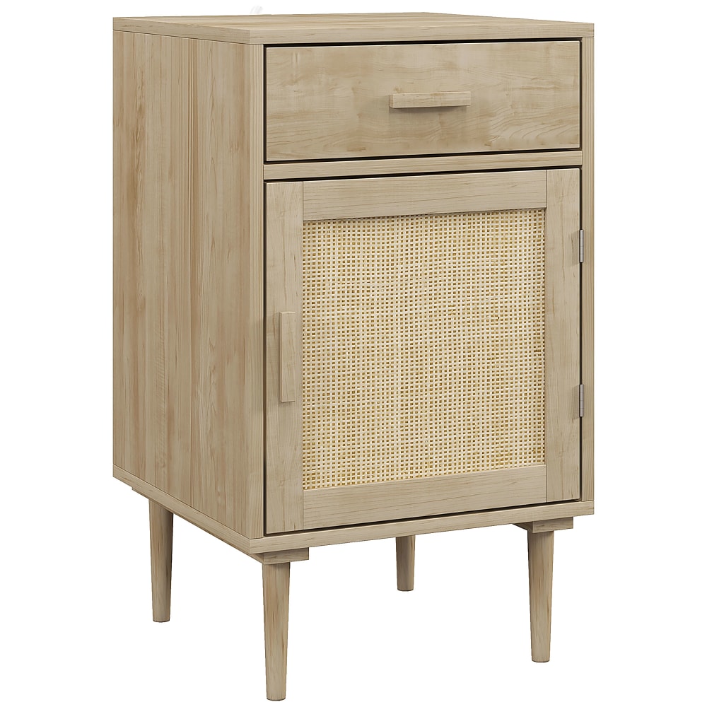 Homcom Naturstil Nachttisch mit Tür, Regal & Schublade in Hellholz Beige Spanplatte