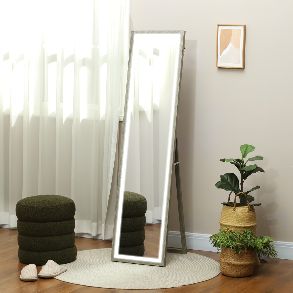 Grand miroir éclairage led 3 couleurs verre trempé et mdf gris — vue 3