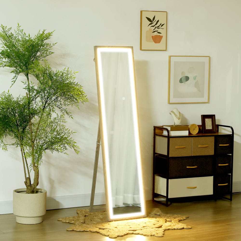 Grand miroir éclairage led 3 couleurs verre trempé et mdf gris — vue 4
